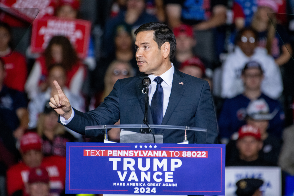 epa11691558 Senator Marco Rubio speaks to supporters during Republican Presidential Candidate Donald J. Trump's rally in Allentown, Pennsylvania, USA, 29 October 2024, emphasizing the importance of voter turnout in the upcoming election. Trump is running against Democratic US Vice President Kamala Harris in the presidential election on 05 November 2024. EPA/DAVID MUSE