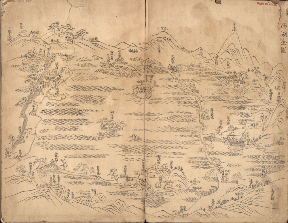 Mapa Zapadnog jezera iz 1759. sa sugestijama za Deset prizora - Zapadno jezero Hangzhou , Istočna Kina