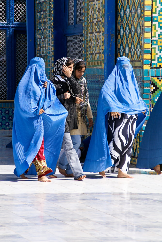 Mazar-e-Sharif, Afghanistan - May, 10 2008:  4 Afghan Women at the Blue Mosque in Herat, Afghanistan