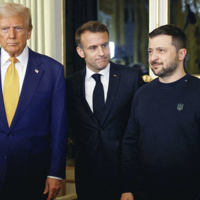 Donald Trump, Emmanuel Macron i Volodimir Zelenski na otvaranju obnovljene katedrale Notre-Dame u Parizu (foto: Sarah Meyssonnier/REUTERS)