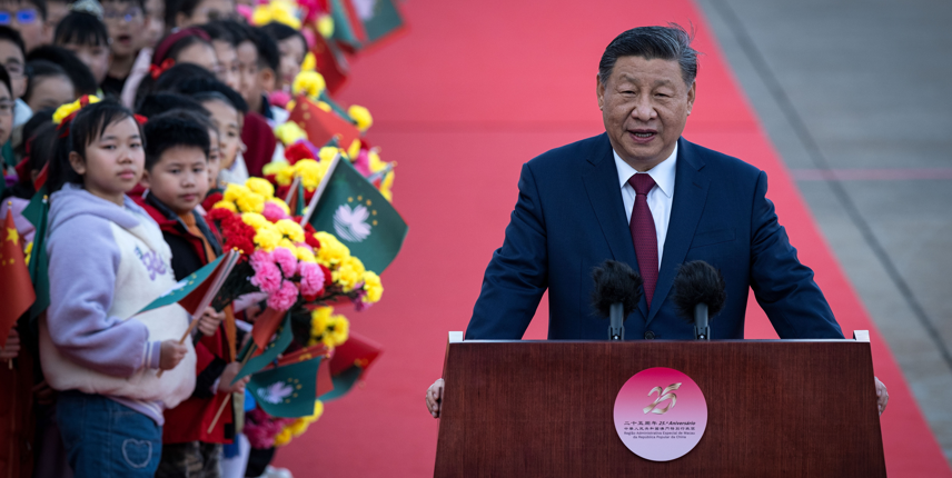 Kineski predsjednik Xi Jinping drži govor na Međunarodnoj zračnoj luci Macau povodom proslave 25. godišnjice osnutka Posebne upravne regije Macau (MSAR) (foto: EPA/GONCALO LOBO PINHEIRO)